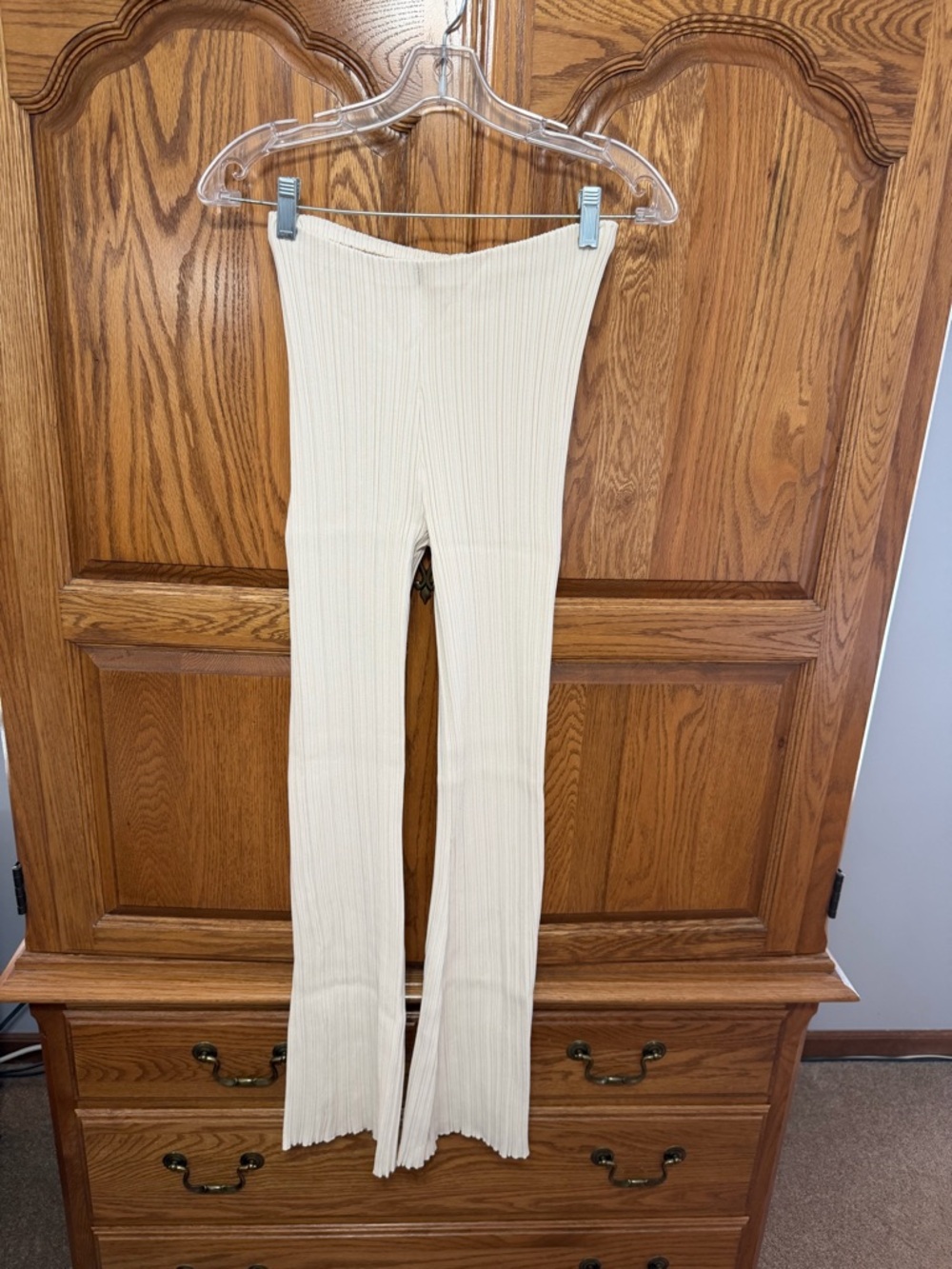 Meshki Chiara‎ Straight Leg Rib Knit Pant Cream Women’s Sz XXS Elastic Bodycon